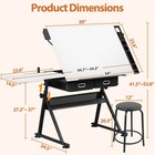 Drafting Table Drawing Desk Adjustable Tabletop W charging Station   Stool White