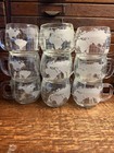Lot Of 9  Etched Globe Clear Glass Coffee Tea Mugs - Vintage Nestle Co  Inc Mcm