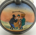 Vintage German Pottery Beer Stein Pewter Lid Hand Painted Gray 9 Inch Mug