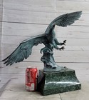 Bronze Sculpture Statue Signed Extra Large American Eagle Green Patina Decor Art
