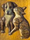 Dog   Cat Household Pets 3d Carved Wood Framed Wall Hanging Vintage