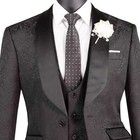 Vinci Men s Black Jacquard 3 Piece Slim Fit Tuxedo Wedding Suit New