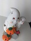 Vtg Ceramic Halloween Ghosts Jack O Lantern Pumpkin Tea Light Lantern 9 75 h