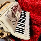 Vintage  Mother Of Pearl White Accordion By Riccordi Italian Made