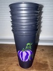 Starbucks Halloween 2021 6 Pack Reusable Hot Cups Black With Pumpkin Art 16 Oz