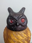 Vintage Owl Table Lamp Tin Chi Style Amber Glass Red Jewel Eyes Night Light