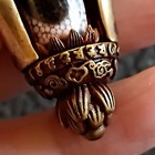 Tibetan Agate Pre 1800s Tiger Tooth Dragon Scale  Brass Buddha Prayer Dzi Bead 