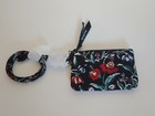 Nwt Lot Vera Bradley Zip Id Case And Matching Lanyard Perennials Noir Red Roses