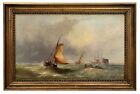 Antique Original Oil Painting Ships In Rough Sea School Of Francis Augustus