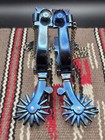 Vintage California Style Blued Heart Spurs With Sterling Inlay Marked Gj