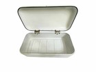 Vintage Bread Box Bin Enamel Enamelware American Beauty Label White Graniteware