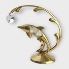 Vtg Decorative Metal Dolphin Figurine Gold Metal Octagonal Crystal Charms