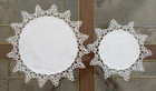 Set Of 2 Vintage Linen Doilies W  Tatting Trim In Light Ivory 11    14 