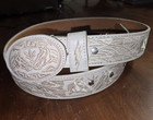 Vtg Kgb Mexican Leather Belt Size 40 White Embroidered Cowboy Horse Western