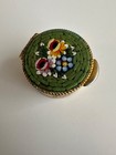 Vintage Italian Micro Mosaic Pill Box  green   Gold Beauty   1  One Inch Pillbox