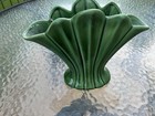 Retro Vintage American Bisque Pottery Green Fluted Striped Vase Pot Planter Mcm