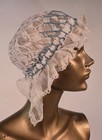Romantic Victorian 19th C Crochet  lace Bonnet W Long Lace Sides