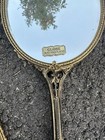 Vintage Globe 24k Gold Plated Vanity Dresser Set Hand Mirror Comb Brush