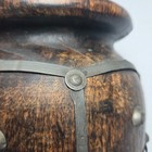 Antique vintage Indian Wooden Grain Measuring Pot Old Hand Carved Metal Fitted