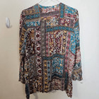 J  Jill Women Medium Long Sleeve Patchwork Eclectic Tunic Shirt Blouse Top