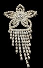 Rhinestone Flower Dangle Brooch Pin Crystal Tassel Design Vintage Style Jewelry