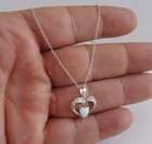Open Heart Necklace Pendant W  1 Ct Lab Accents   Opal  925 Sterling Silver