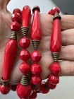 Antique Red Art Moderne Faceted Glass   Brass Necklace - 44     Barrel Clasp 138gm