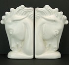 Royal Haeger Pottery Equine Horse Head Bookend Planters Set Of 2 White Cream