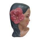 Vintage Hula Girl Polynesian Ceramic Head Bust 9 5 Tall 