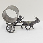 Antique Meriden 212 Silverplate Goat   Cart With Wheels Napkin Ring Holder Mono