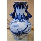 Vintage Chinese Blue White Porcelain Dragon Phoenix Vase Dragon Handles 10 