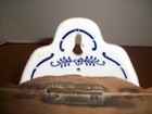 Vintage Hanging Wall Mount Blue Onion German Salt Box W wood Lid