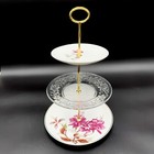 Fuscia Pink Floral Cake Stand Dessert Server 3-tier Vintage Plates New Hardware