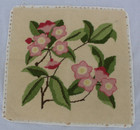Pink Roses Flowers Floral Needlepoint Completed Finished Tan Background 