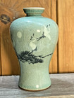 Vtg Korean Celadon Goryeo Style Crane Vase Signed Crackle Glaze 5 