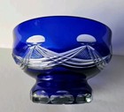 Vintage Cobalt Blue Cut To Clear Glass Crystal Decorative Bowl Dish 5 5 