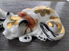 Pair 2 Vintage Japanese Kutani Sleeping Cats Kittens Gold Porcelain Figurine 6   