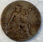 1914 Mint Error Great Britain Half 1 2 Penny Coin Die Break   Lamination