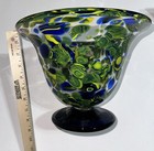 Vintage Hand Blown Blue Green And Cobalt Blue Base Art Glass Vase