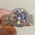 Women s Fashionable Sparkling Gold-tone Cz Engagement Wedding Ring Size 5   11