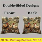 Farmhouse Chicken Pillow Covers 2d Rustic Farm Home Decor Pillow Case 18x18inch