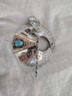         large Vintage Native American Silver   Turquoise Hair Holder        