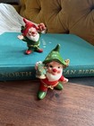 2 Vintage Fantasy Gnome Figurines With Bell   Gift Ceramic Christmas Decor