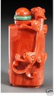 S026 Antique Chinese Red Coral Chilong With Flaming Pearl Bottle  19th Century