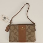  new  Coach Signature Leather Wallet Saddle Khaki Wristlet Corner Zip F64233