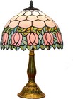 Vintage Tiffany Style Pink Tulip Stained Glass Table Lamp Bedside Reading Light