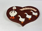 Vintage Country Goose Welcome Sign Hand Painted Wood Heart Farmhouse Wall Decor