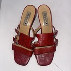 Vintage Y2k 90s Baddie Brighton Red Italian Leather W  Silver Sandals Heels 9 5