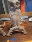 2 Antique Vintage Cast Iron Fireplace Owl Andiron Glass Eyes 13  Used