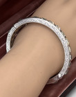 Vtg Art Deco Sterling Crystal Bangle Bracelet  Channel Set Emerald Cut  34 Grams